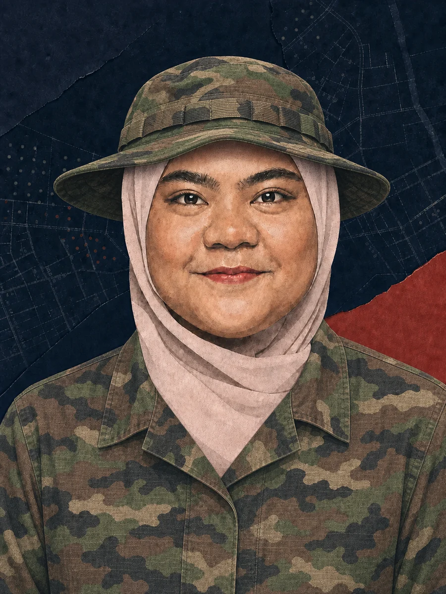 Ilustrasi potret berseragam loreng Nola Dya Sari, sarjana sosiologi asal Singkawang yang meninggal saat latihan dasar militer SPPI.